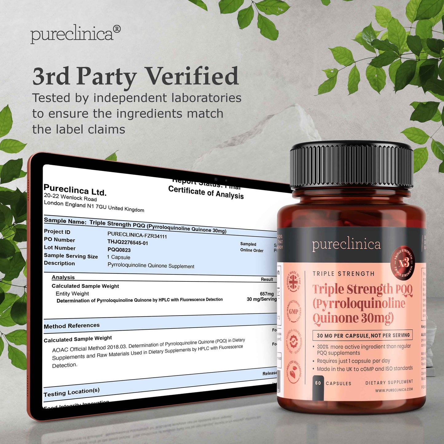 Triple Strength PQQ (Pyrroloquinoline Quinone)  30mg x 60 Veggie Capsules