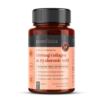 Triple Strength Collagen AND Hyaluronic Acid - 1500mg x 180 tablets (1200mg collagen, 300mg HA in one tablet)