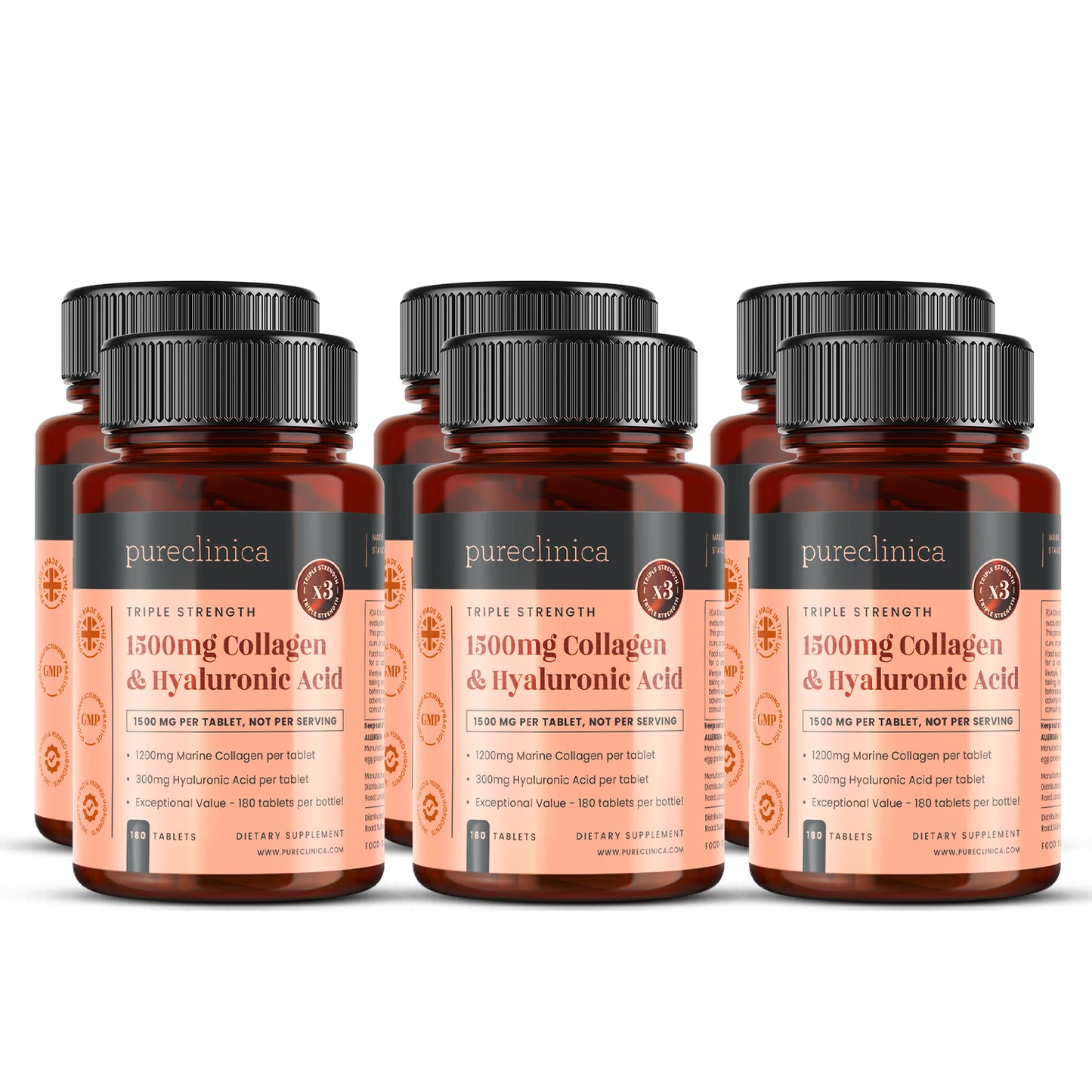 Triple Strength Collagen AND Hyaluronic Acid - 1500mg x 180 tablets (1200mg collagen, 300mg HA in one tablet)