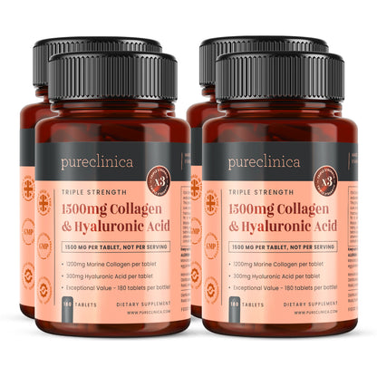 Triple Strength Collagen AND Hyaluronic Acid - 1500mg x 180 tablets (1200mg collagen, 300mg HA in one tablet)