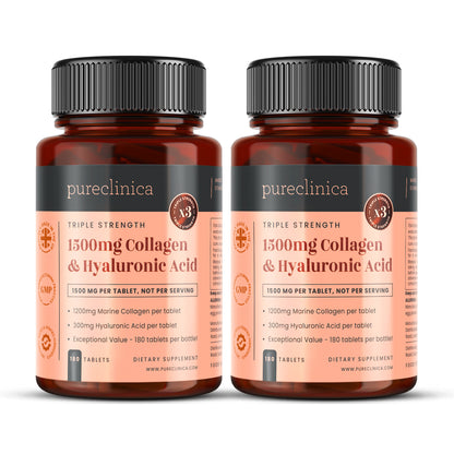 Triple Strength Collagen AND Hyaluronic Acid - 1500mg x 180 tablets (1200mg collagen, 300mg HA in one tablet)