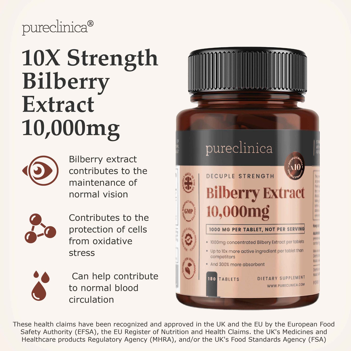 Bilberry Extract 10,000mg x 180 tablets (10x Strength)