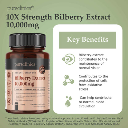 Bilberry Extract 10,000mg x 180 tablets (10x Strength)