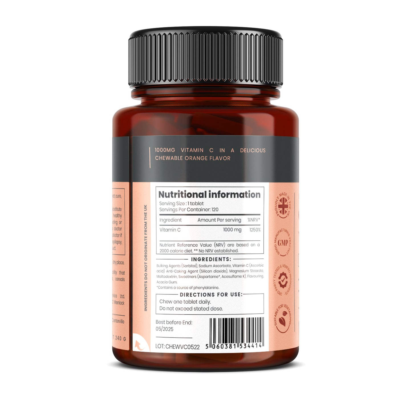 Double Strength Chewable Vitamin C 1000 mg  x 120 tablets