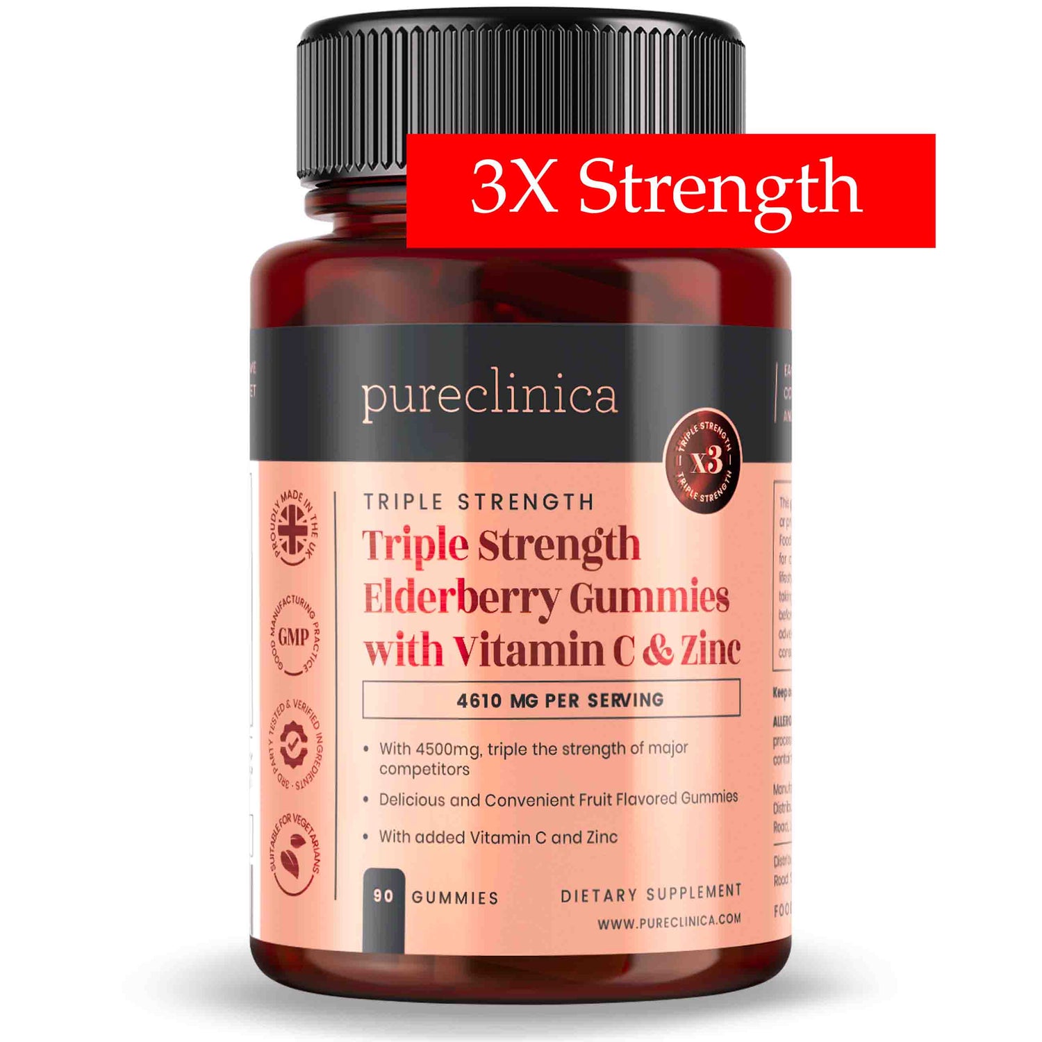 Triple Strength Elderberry with Vitamin C & Zinc x 90 Gummies