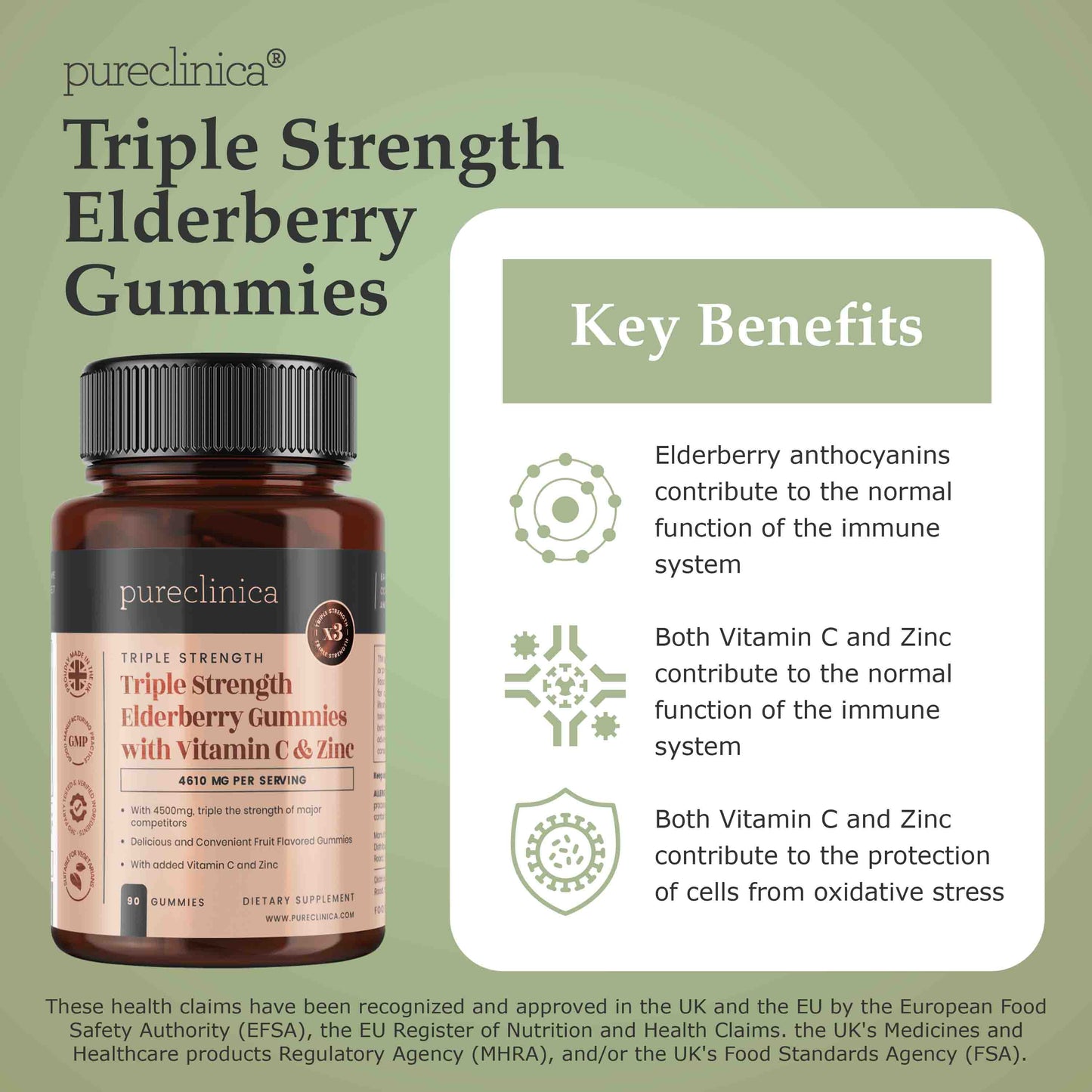 Triple Strength Elderberry with Vitamin C & Zinc x 90 Gummies