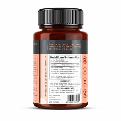 High Potency Ginkgo Biloba - 30,000mg x 90 tablets