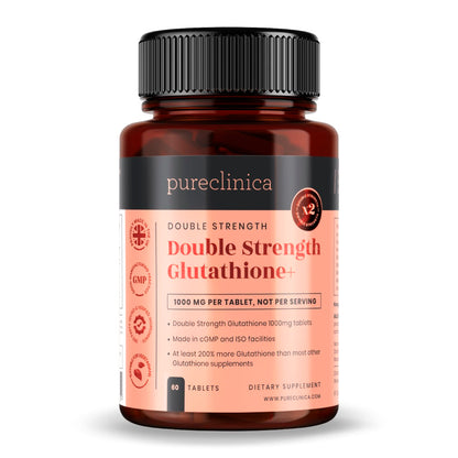 Double strength Glutathione - 1000mg x 60 tablets. 500mg Reduced Glutathione with 300mg Alpha Lipoid Acid and 200mg Vitamin C per tablet pureclinica.com Double strength Glutathione - 1000mg x 60 tablets. 500mg Reduced Glutathione with 300mg Alpha Lipoid Acid and 200mg Vitamin C per tablet pureclinica.com