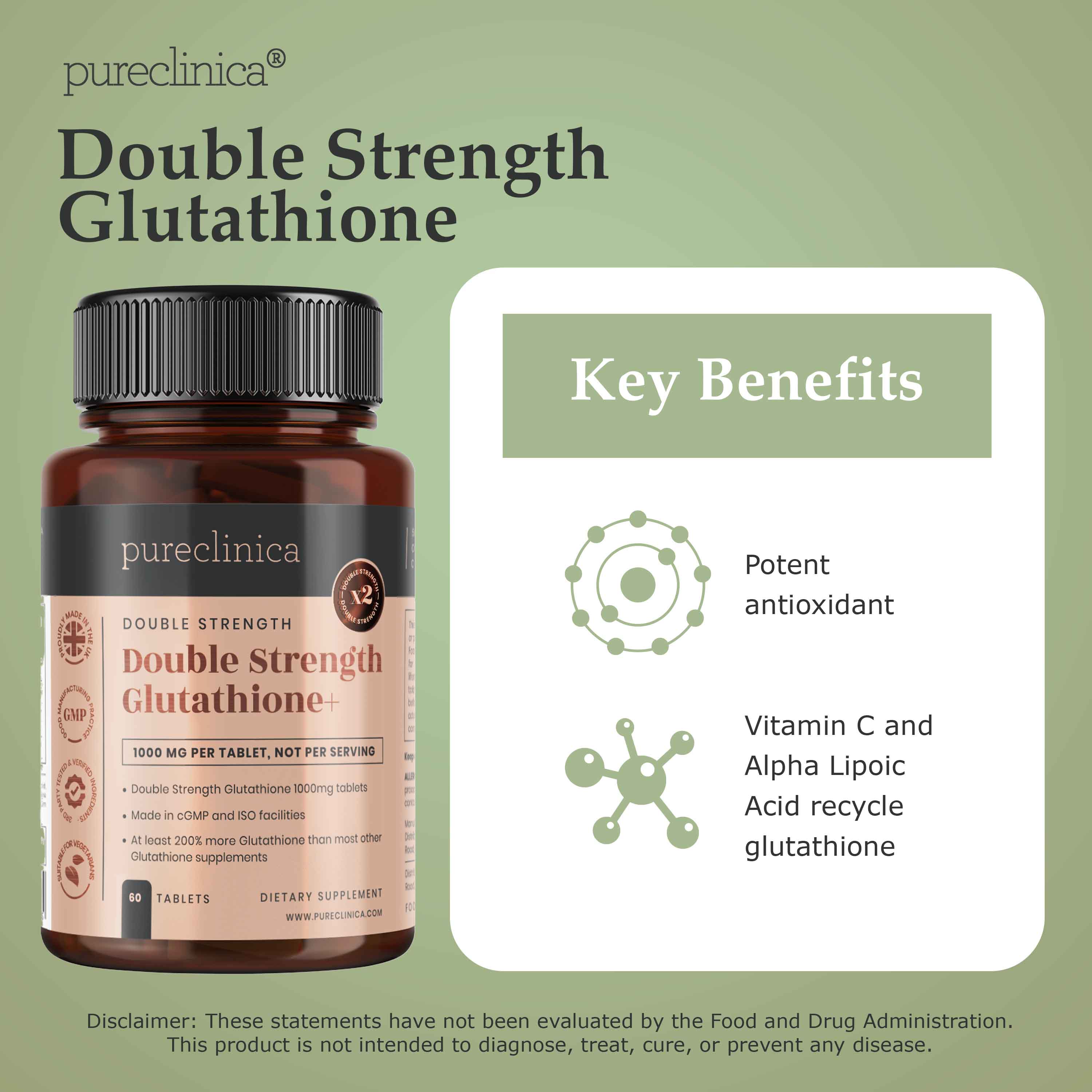 Double strength Glutathione - 1000mg x 60 tablets. 500mg Reduced ...