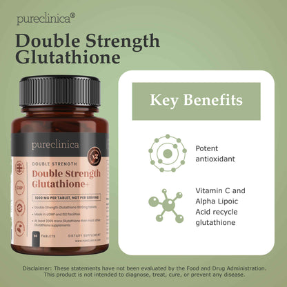 Double Strength Glutathione with ALA and Vit C - 1000mg x 60 tablets supplement.