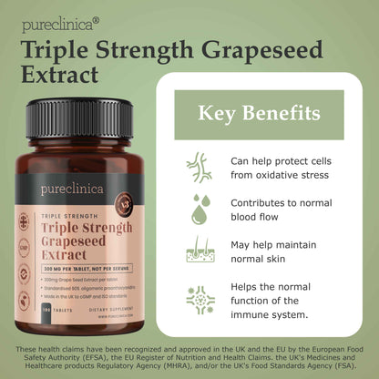 Triple Strength Grape Seed Extract - 300mg x 180 tablets - 90% Oligomeric Proanthocyanidins