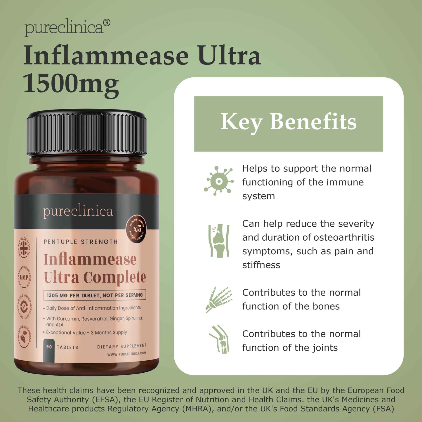 Inflammease Ultra Complete 1305mg x 90 tablets (with Curcumin, Resveratrol, Ginger, ALA, Spirulina)