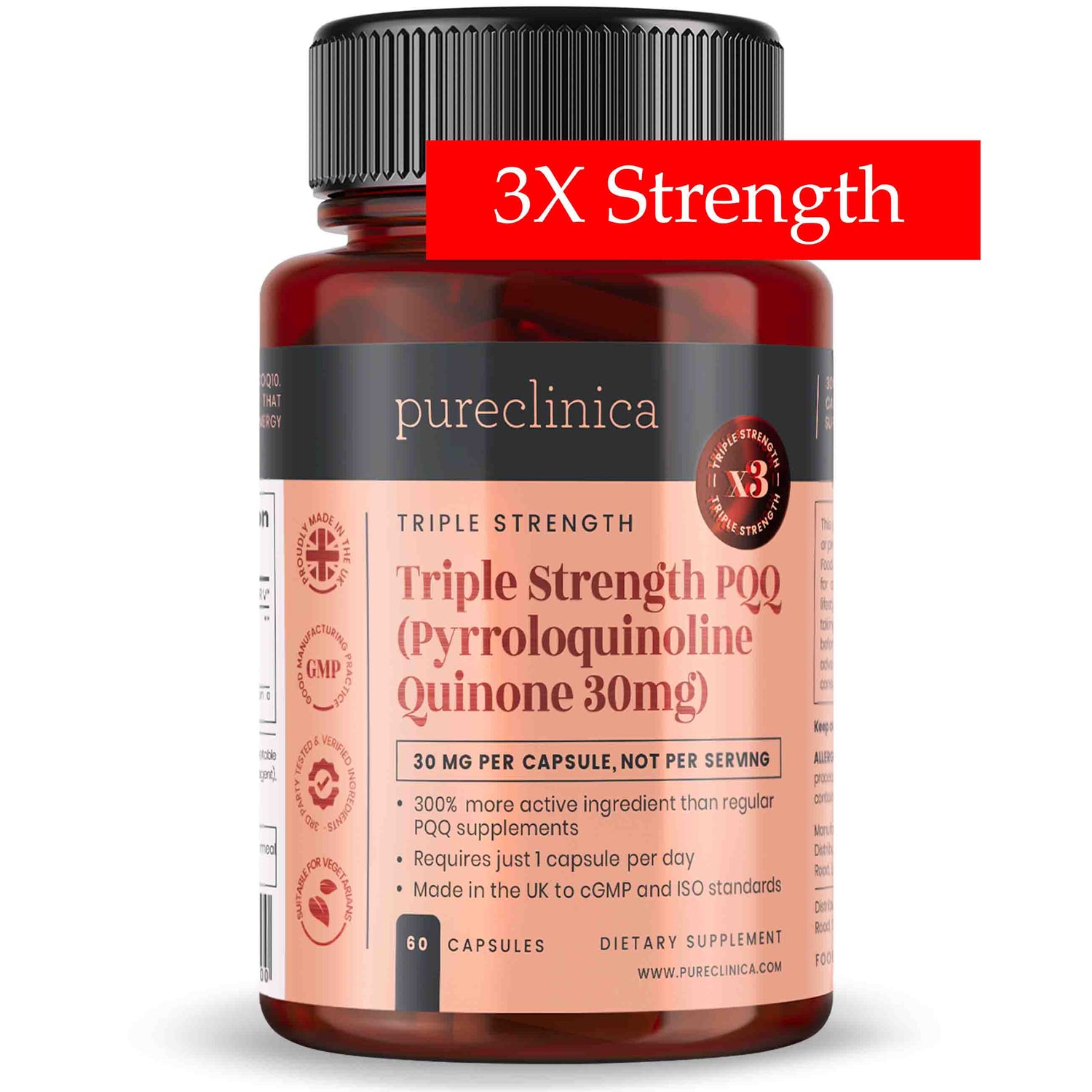 Triple Strength PQQ (Pyrroloquinoline Quinone)  30mg x 60 Veggie Capsules