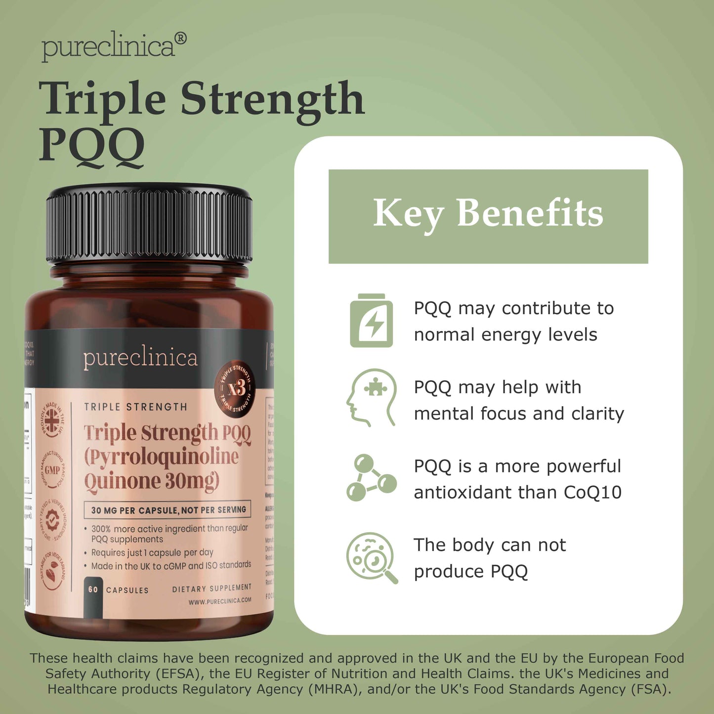 Triple Strength PQQ (Pyrroloquinoline Quinone)  30mg x 60 Veggie Capsules