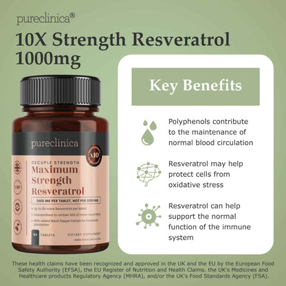 Max Strength Resveratrol 1000mg x 90 tablets - 50% trans-reseveratrol - High Absorption