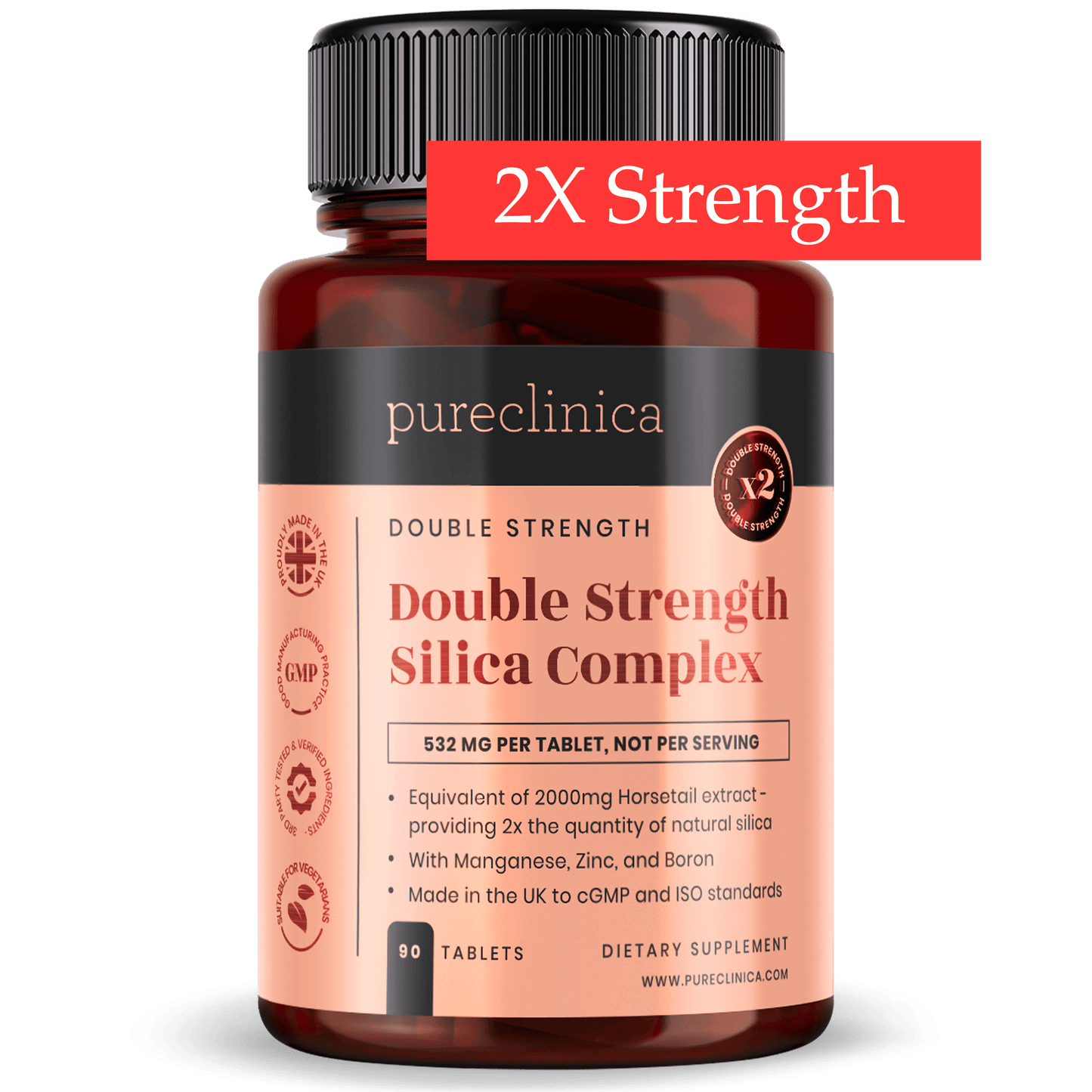 Double Strength Silica Complex 2000mg x 90 tablets (with Zinc, Boron, and Manganese)