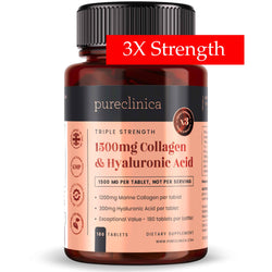 Triple Strength Collagen AND Hyaluronic Acid - 1500mg x 180 tablets (1200mg collagen, 300mg HA in one tablet)