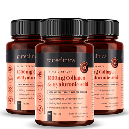 Triple Strength Collagen AND Hyaluronic Acid - 1500mg x 180 tablets (1200mg collagen, 300mg HA in one tablet)