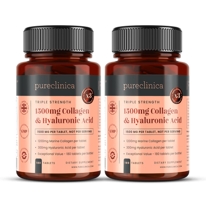 Triple Strength Collagen AND Hyaluronic Acid - 1500mg x 180 tablets (1200mg collagen, 300mg HA in one tablet)