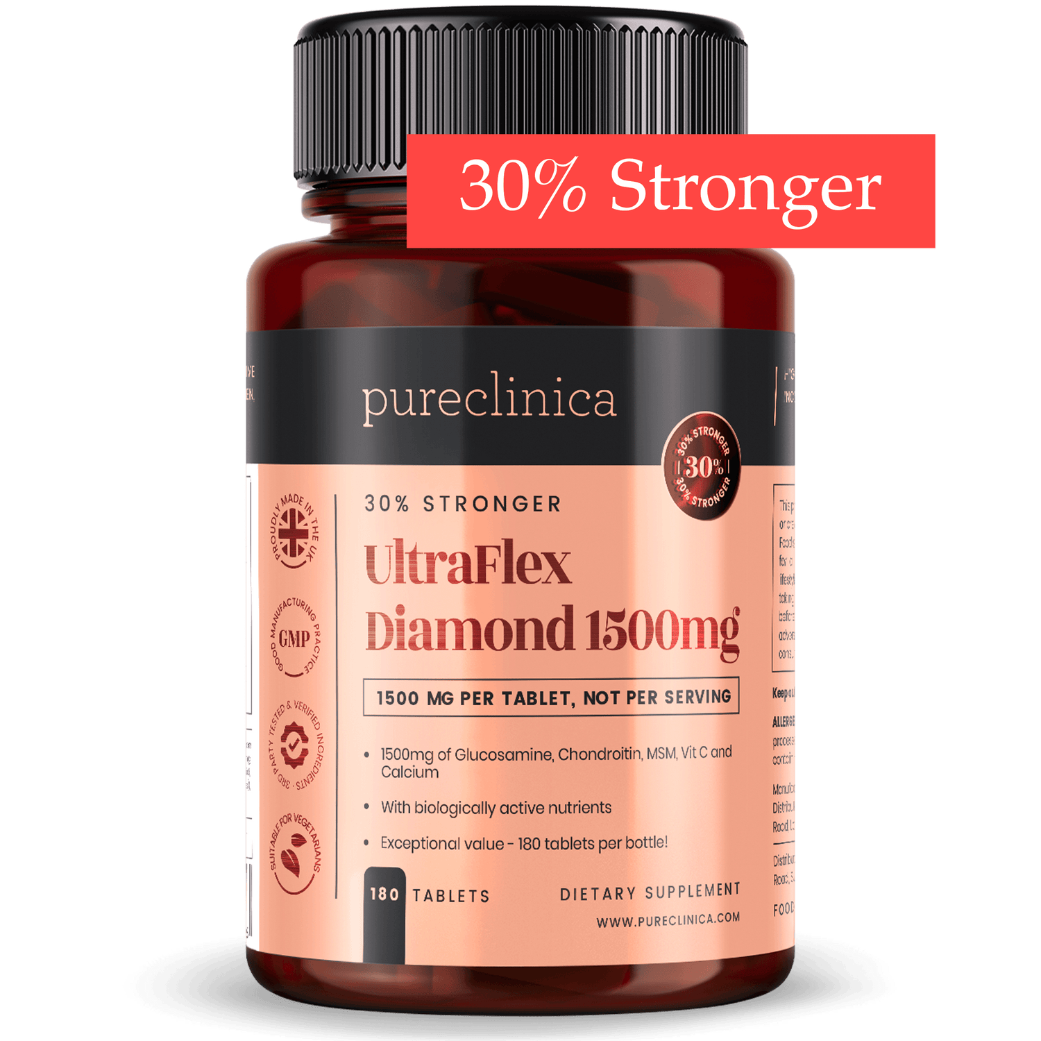 UltraFlex Diamond 1500mg x 180 tablets. Glucosamine, Chondroitin, Collagen, Vitamin C, and Calcium