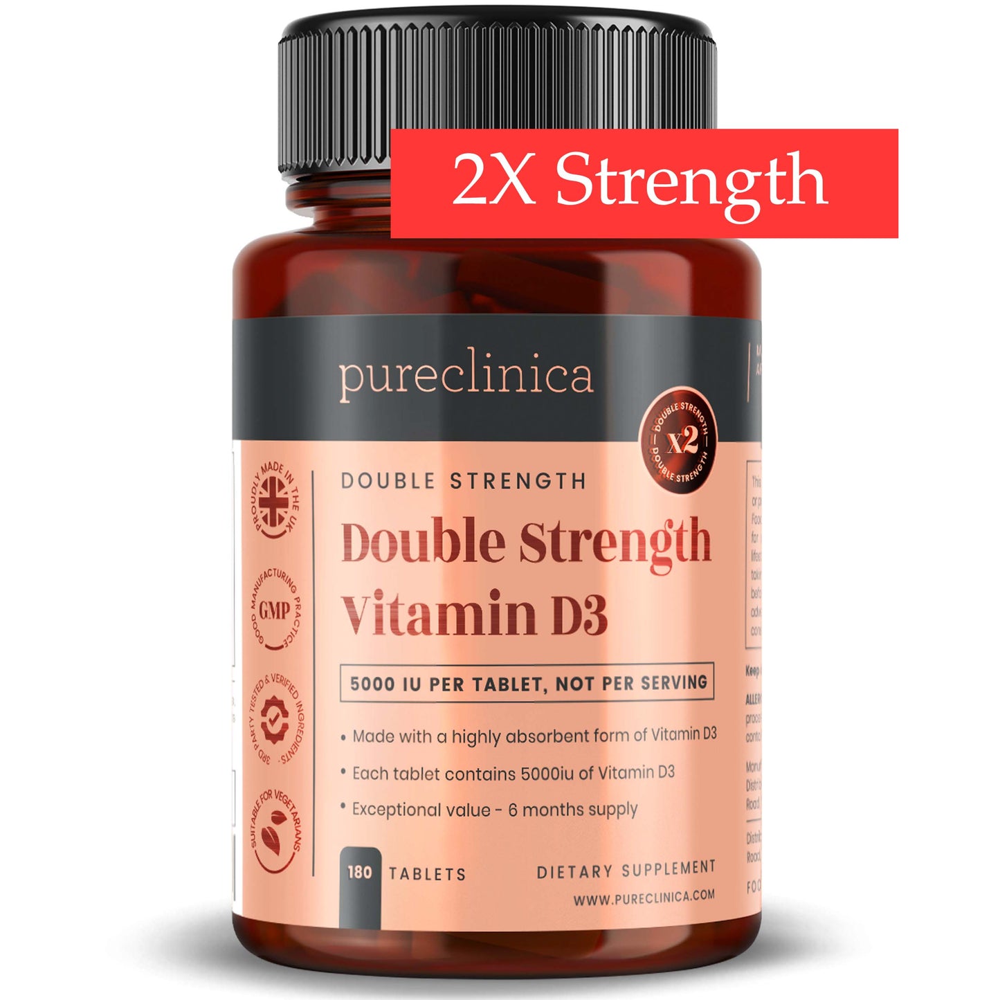 Double Strength Vitamin D3 5000iu Tablets - 180 per bottle - 6 months supply