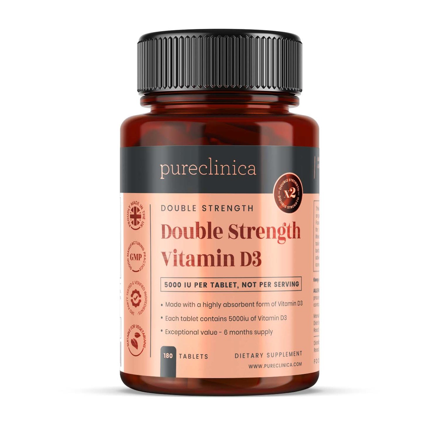 Double Strength Vitamin D3 5000iu Tablets - 180 per bottle - 6 months supply