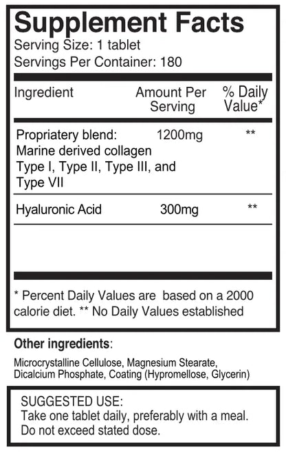 Triple Strength Collagen & Hyaluronic Acid Tablets - 1500mg x 180  | Ingradients