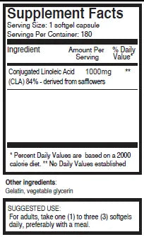 CLA Supplement - 180 Softgel Capsules, 1000mg Each - Concentrated CLA Formula | ingredients