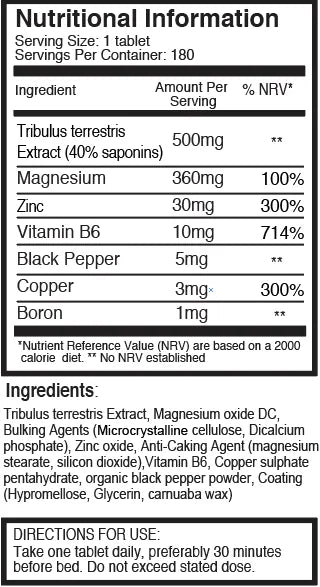Double Strength Tribulus and ZMA Tablets - 180 Count