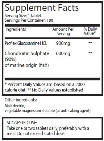 Glucosamine Chondroitin Supplement 1500mg 180 Tablets | Ingradients